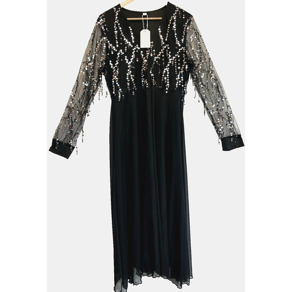 Made with Love Sheer Sequins Formal Maxi Dress Size XL Wedding Mother Bride NWT - Picture 1 of 16